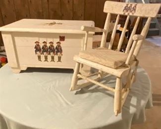 Vintage Toy Box and Childs Rocking Chair