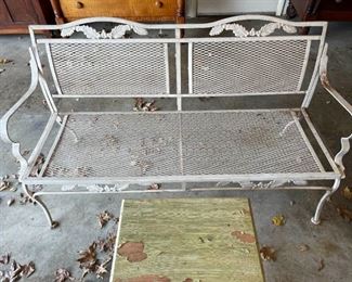 Wrought Iron Bench with Small Table