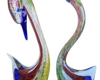 Pair of Murano swans; 14 inches
