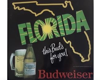 Countertop Bud Beer ad sign; one of several pieces of breweriana, all in working condition; lights up; 17.25 x 18 inches