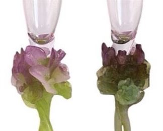 Pair of Daum "pâte de cristal" rose champagne flutes
