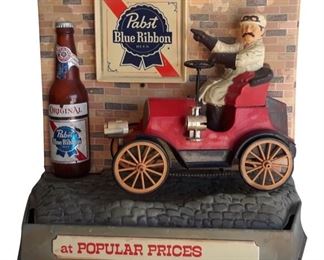 Pabst Blue Ribbon beer countertop ad display; illuminates; 16 x 16.5 inches
