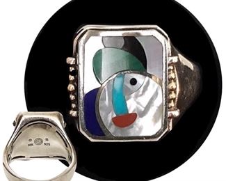 Rare large-sized (9 - 12) Asch Grossbardt mosaic inlay ring from their artist series