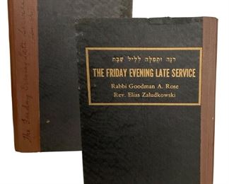 Evening service book from Temple Beth Shalom in Pittsburgh; 1940. Rabbi Rose was head of the congregation from 1924 until his death in 1950. His NYT obituary indicates he was largely responsible for the building of Beth Shalom. Elias Zaludkowski was a cantor and major force in Judaic music composition and commentary. Much can be found about him online. Information on both authors will be provided with the book.