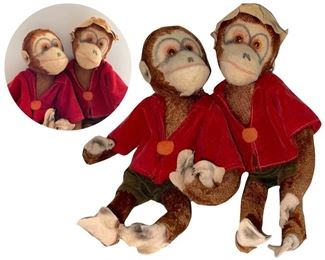 Pair of vintage yes/no monkeys; likely Japanese