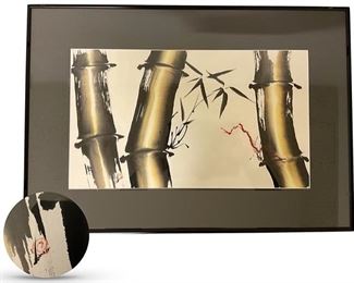 Sumé-i Japanese ink painting by beloved Sarasota artist Pamela Sumner (1941 - 2016); 11 x 19 inches; 18 x 26 inches framed