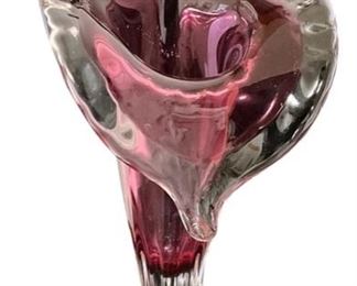 Cranberry pink calla lily art glass vase; 12.5 inches