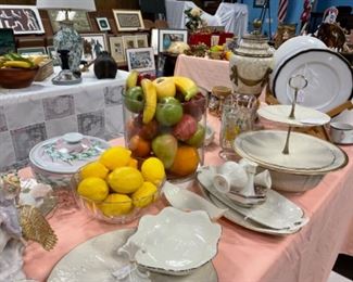 We have several tables of china and glassware, and several pairs of lamps