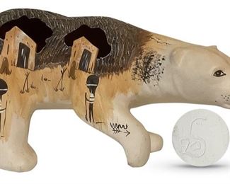 Ceramic reticulated painted bear with raised "signature"; possibly Navajo and akin to a spirit bear