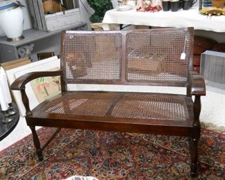 Vintage Cane Seat Love Seat Bench