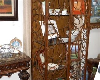 Decorative Iron, Wood & Glass Display Cabinet
