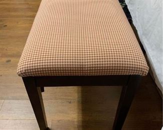  Large Wooden bench with red check pattern cushion