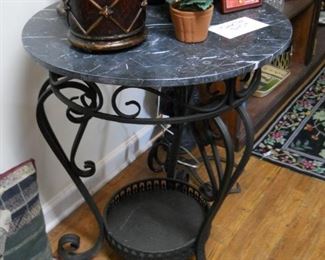 Round Iron & Gray Granite Side Table