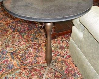 Gray Granite Top Round Brass Side Table