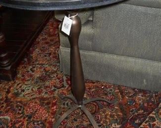 Gray Granite Top Round Brass Side Table