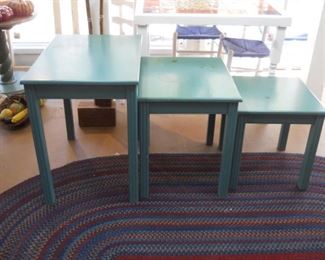 3 Painted Blue Nesting Tables