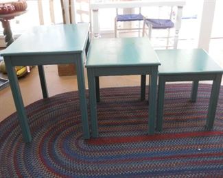 3 Painted Blue Nesting Tables