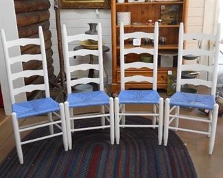 4 White Ladder Back Rush Seat Chairs