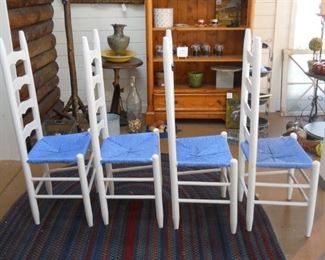 4 White Ladder Back Rush Seat Chairs