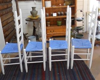 4 White Ladder Back Rush Seat Chairs