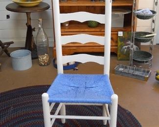 4 White Ladder Back Rush Seat Chairs