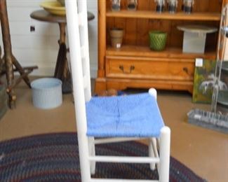 4 White Ladder Back Rush Seat Chairs