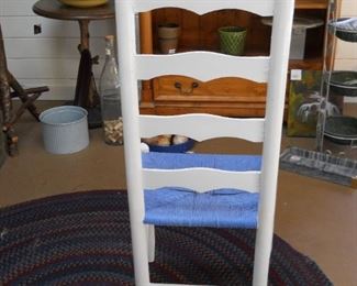 4 White Ladder Back Rush Seat Chairs