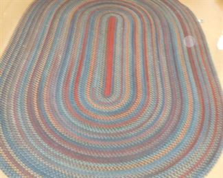 Blue Multicolor Oval Wool Braided Rug
