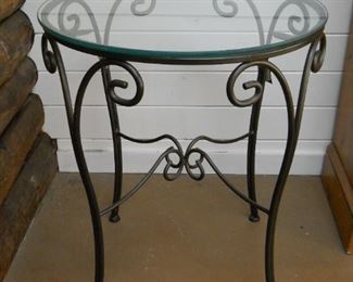 Round Iron Glass Top Side Table