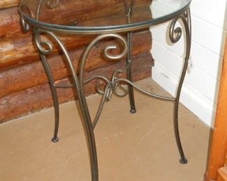 Round Iron Glass Top Side Table