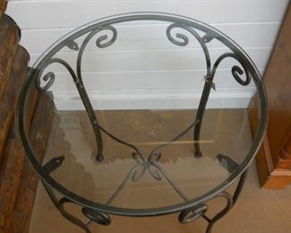 Round Iron Glass Top Side Table