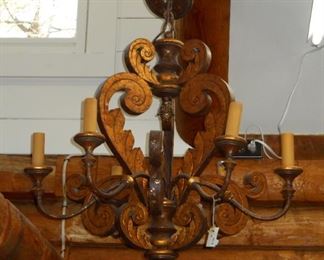 Rust & Gold Color Scroll 6 Light Chandelier