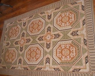 5' x 8' Green & Tan Needlepoint Rug