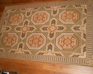 5' x 8' Green & Tan Needlepoint Rug