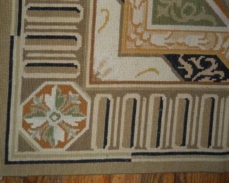 5' x 8' Green & Tan Needlepoint Rug