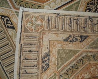 5' x 8' Green & Tan Needlepoint Rug