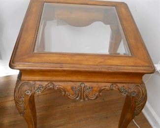 Wood Glass Top Side Table