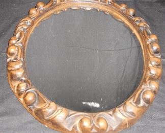 Vintage Carved Wood Frame Oval Mirror
