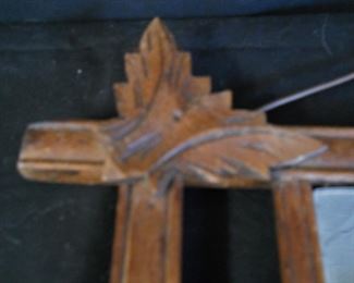 Vintage Hand Made Wood Frame Mirror with Pocket