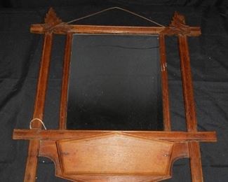 Vintage Hand Made Wood Frame Mirror with Pocket
