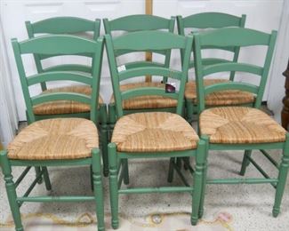 6 Green Rush Seat Chairs