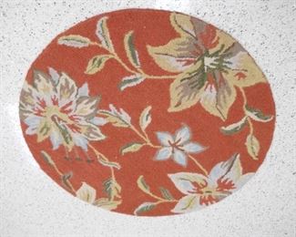 Round Orange Flower Hooked Rug