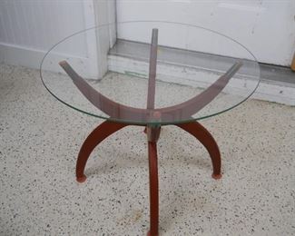 Mid-Century Wood Side Table with Brass Accents