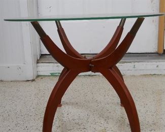 Mid-Century Wood Side Table with Brass Accents