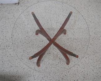 Mid-Century Wood Side Table with Brass Accents