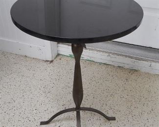 Gray Granite Top Round Brass Side Table