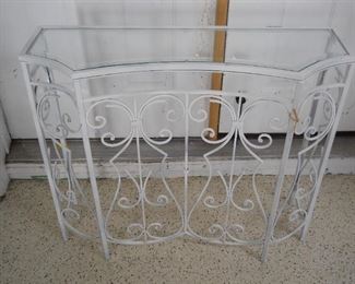 White Metal Glass Top Indoor / Outdoor Table