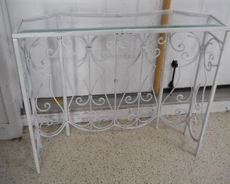 White Metal Glass Top Indoor / Outdoor Table