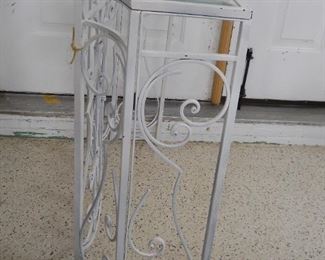 White Metal Glass Top Indoor / Outdoor Table