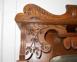 Ornate Oak Server / Dresser Mounted Mirror